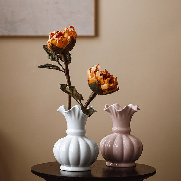 Handmade Water Holding Flower Vase, Ceramic Bud Vases, Small Flower Vases on Table, Rustic Porcelain Flower Vases-LargePaintingArt.com