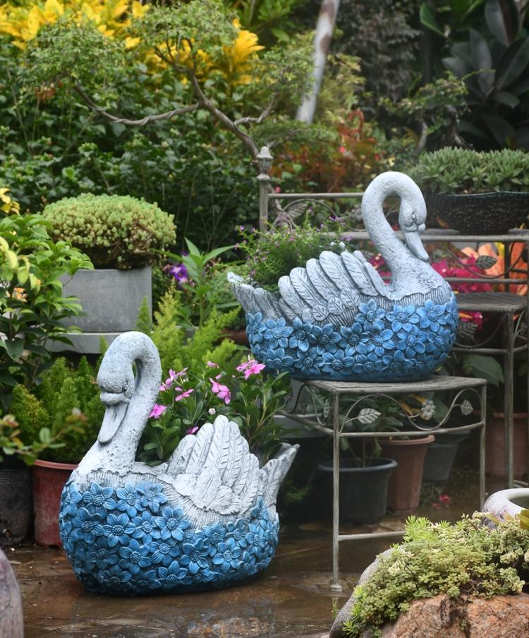 Large Swan Statue For Garden Swan Flower Pot Animal Statue For Garden Courtyard Ornament Villa Outdoor Decor, Elegant Swan Planter, Swan Shaped Flower Pot, Graceful Swan Sculpture, Outdoor Swan Decor, Patio Swan Container, White Swan Statue, Courtyard Swan Art, Resin Swan Pot, Gardening Swan Ornament