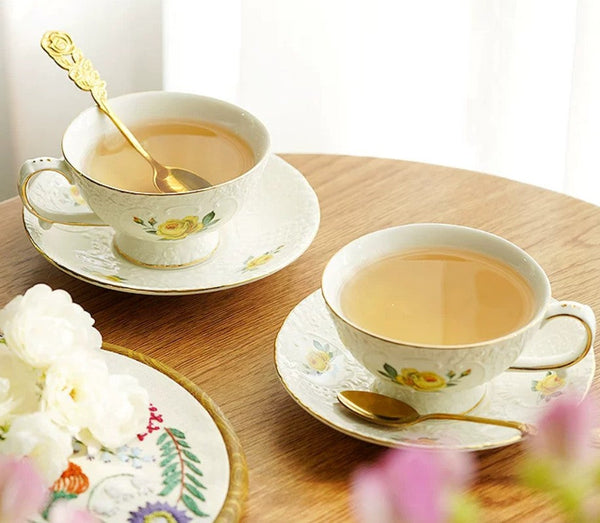 Tea Cup Set, Vintage Tea Cup Set, Modern Ceramic Cups, Ceramic Tea Cup with Saucer, European Tea Cup Set, Porcelain Tea Cups, Floral Tea Cup Set, Classic British Tea Cups, Elegant Tea Cup With Saucer-LargePaintingArt.com