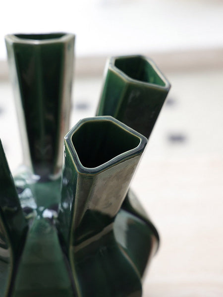 Centerpiece Ceramic Bouquet Vases, Contemporary Vases on Dining Table, Green Porcelain Vases for Modern Home Decor, Unique Handmade Modern Flower Vase-LargePaintingArt.com