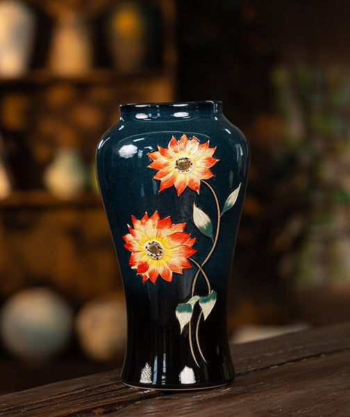 Ceramic Bouquet Vases, Sunflower Vases on Table, Porcelain Flower Vases, Dining Table Centerpiece, Handmade Water Holding Flower Vase-LargePaintingArt.com