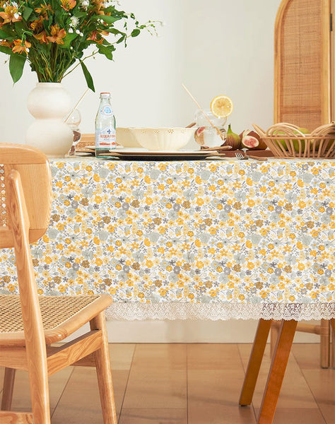 Dining Room Flower Table Cloths, Cotton Rectangular Table Covers for Kitchen, Farmhouse Table Cloth, Wedding Tablecloth, Square Tablecloth for Round Table-LargePaintingArt.com