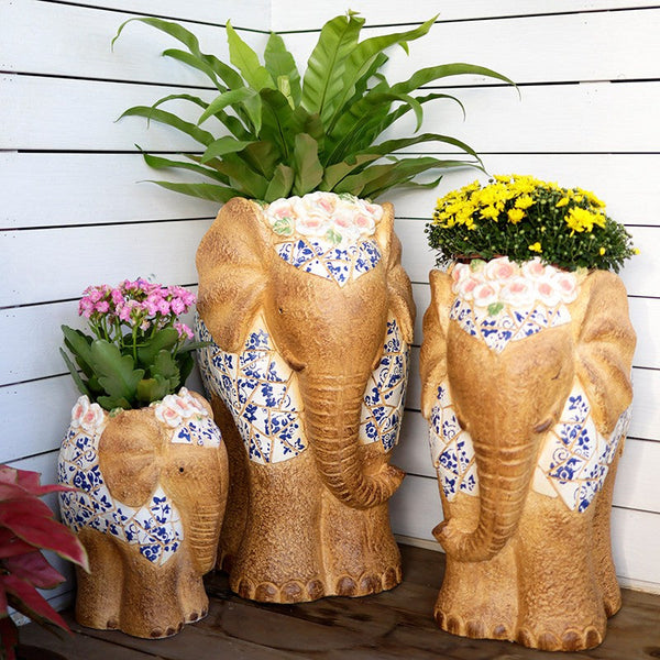 Modern Outdoor Garden Flower Pots, Oversized Garden Flower Pot, Extra Large Elephant Garden Flowerpots, Animal Statue for Garden Ornaments, Large Resin Statue for Garden-LargePaintingArt.com