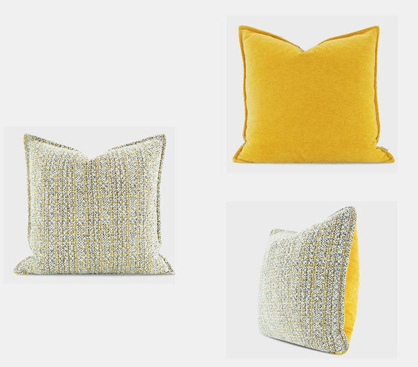 Contemporary Modern Sofa Pillows, Large Yellow Decorative Throw Pillows, Large Square Modern Throw Pillows for Couch, Simple Throw Pillow for Interior Design-LargePaintingArt.com