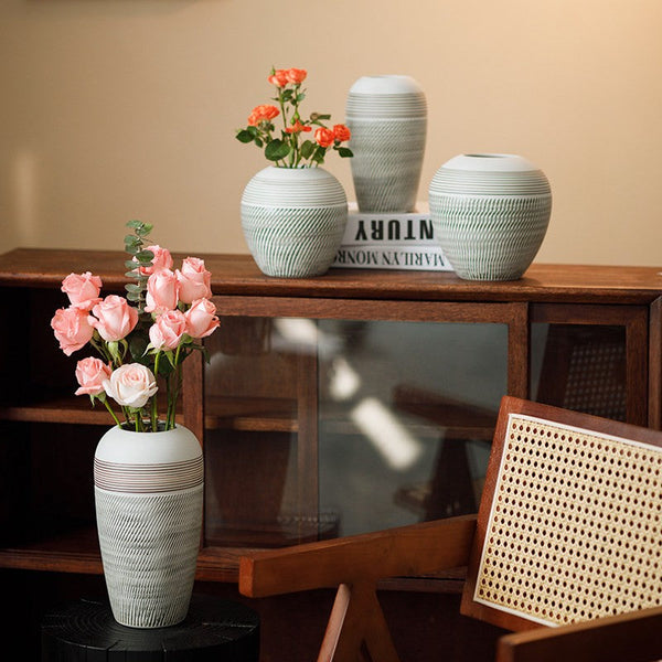 Pottery Flower Vases Urn, Modern Bouquet Flower Vases, Centerpiece on Dining Table, Large Flower Vase on Table, Handmade Water Holding Flower Vases-LargePaintingArt.com