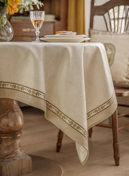 Cream Color Table Cover for Dining Room Table, French Style Tablecloth for Dining Table, Modern Rectangle Tablecloth for Oval Table-LargePaintingArt.com