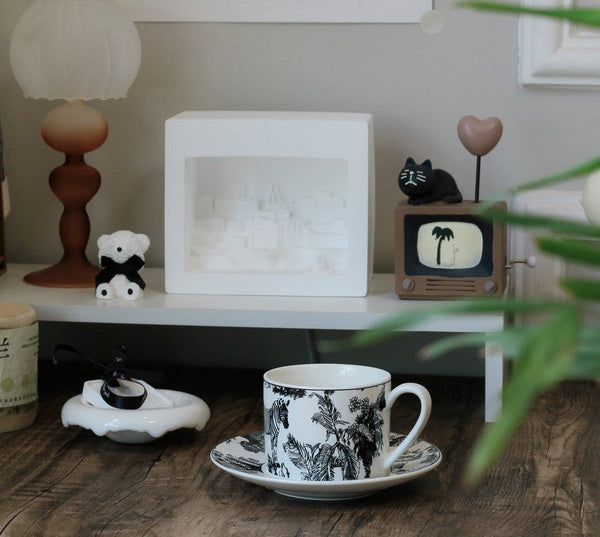 Royal Ceramic Cups, Elegant Ceramic Coffee Cups, 6.8 oz Tea Cup and Saucer in Gift Box, Zebra Jungle Porcelain Tea Cup Saucer Set-LargePaintingArt.com