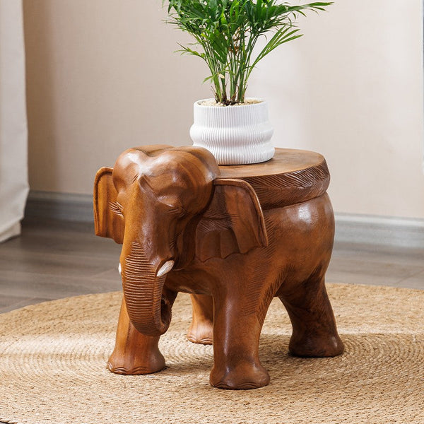Dining Table Stool, Handmade Solid Wood low Stool, Elephant Wooden Stool, Elephant Sofa Stool, Creative Shoe-changing Stool-LargePaintingArt.com