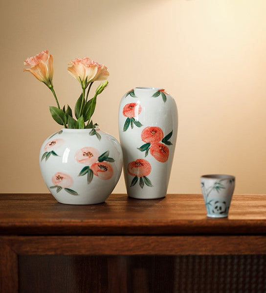 Handmade Water Holding Flower Vases, Modern Flower Vase Centerpiece on Table, Porcelain Flower Vases, Ceramic Bouquet Vases-LargePaintingArt.com