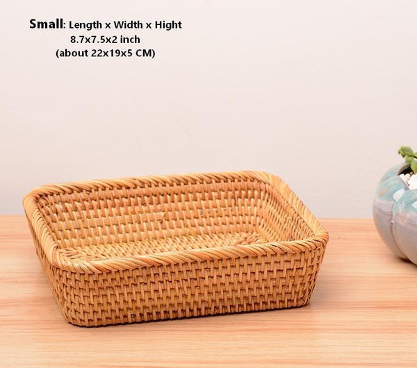Rectangular Storage Baskets for Pantry, Small Rattan Kitchen Storage Basket, Storage Baskets for Shelves, Woven Storage Baksets-LargePaintingArt.com
