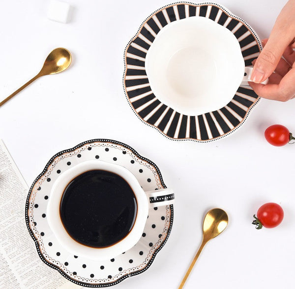 Unique Porcelain Cup and Saucer, Afternoon British Tea Cups, Creative Porcelain Tea Cup Saucer Set, Elegant Modern Ceramic Coffee Cups-LargePaintingArt.com