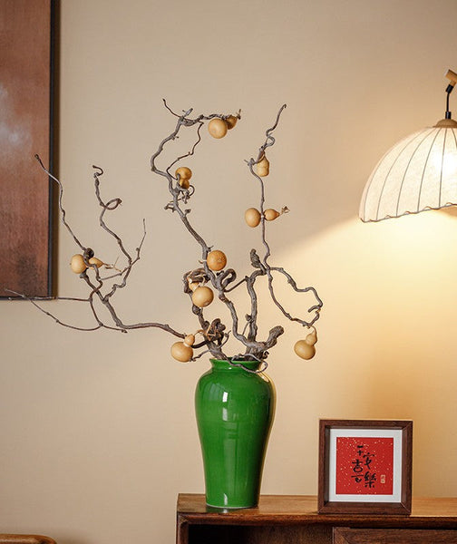 Handmade Water Holding Flower Vase, Centerpiece Ceramic Bud Vases, Green Porcelain Flower Vases, Vintage Flower Vases on Table-LargePaintingArt.com