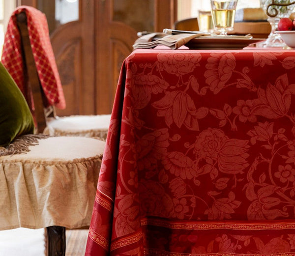 Christmas Table Cloth, Wedding Tablecloth, Red Flower Pattern Tablecloth for Home Decoration, Rectangle Tablecloth for Dining Room Table, Square Tablecloth-LargePaintingArt.com