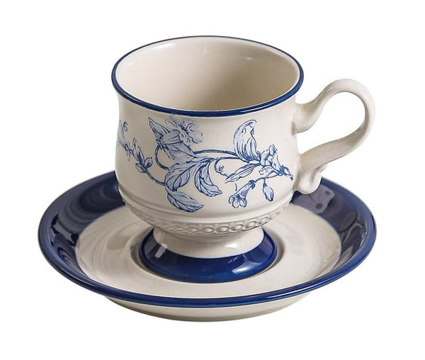 Creative Blue Coffee Cup and Saucer, Elegant Ceramic Cups for Afternoon Tea, Creative Porcelain Tea Cup Set, Beautiful British Tea Cups-LargePaintingArt.com