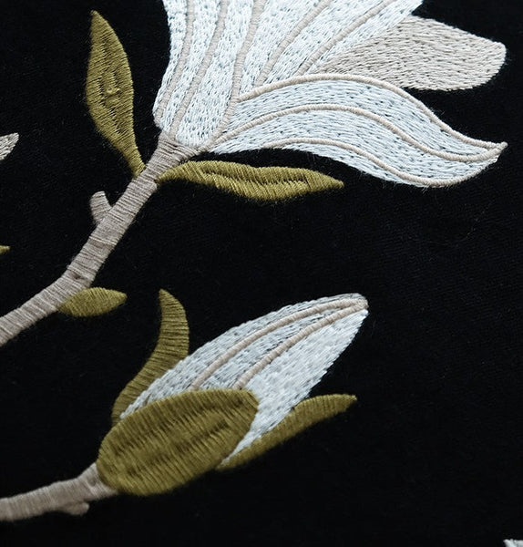 Decorative Pillow Arrangement Ideas for Couch, Magnolia Embroidered Cushion, Large Decorative Pillows for Couch, Modern Throw Pillows for Bedroom, Living Room Decorative Pillows-LargePaintingArt.com