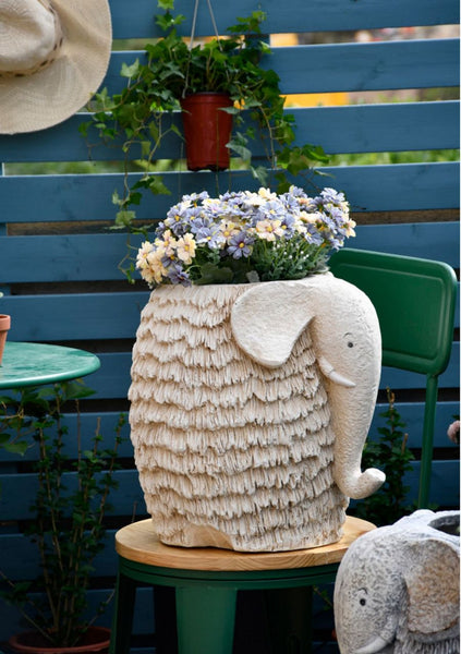 Unique Garden Flowerpot, Large Elephant Flowerpot, Resin Statue for Garden, Modern Animal Statue for Garden Ornaments, Villa Outdoor Decor Gardening Ideas-LargePaintingArt.com