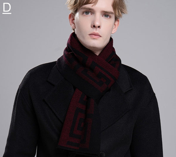 Gray Thick Wool Scarf, Black Business Formal Men Scarf Styles, Wool Scarf for Gentleman, Men's Winter Scarf, Casual Scarf Men, Men's Wool Scarf Winter, Red Fashion Scarf-LargePaintingArt.com