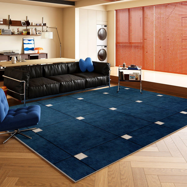 Mid Century Area Rugs, Contemporary Modern Living Room Rug Ideas, Blue Modern Rugs for Dining Room, Bedroom Modern Floor Carpet-LargePaintingArt.com