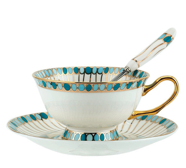 Unique Tea Cup and Saucer in Gift Box, Elegant British Ceramic Coffee Cups, Bone China Porcelain Tea Cup Set for Office, Green Ceramic Cups-LargePaintingArt.com