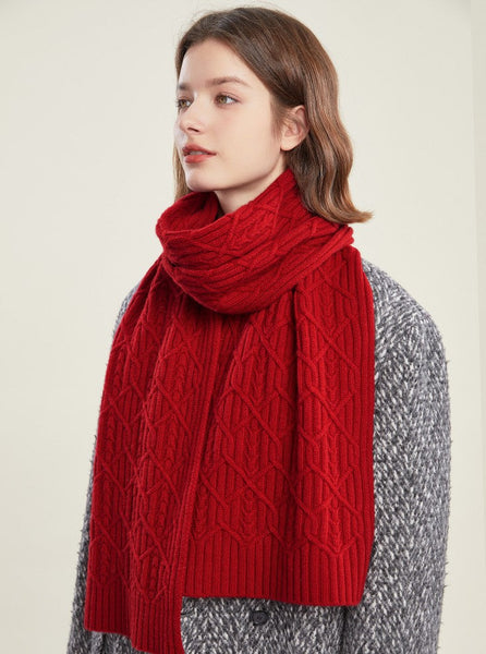 Cold Weather Scarf, Casual Scarf for Women, Fashion Designer Scarf, Red Winter Scarf, Modern Wool Scarf for Women, Soft Cashmere Scarf for Women-LargePaintingArt.com