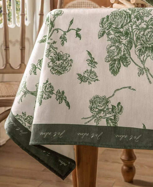 Chenille Flower Tablecloth for Dining Table, Elegant French Style Table Cover for Dining Room Table, Modern Rectangle Tablecloth for Oval Table-LargePaintingArt.com