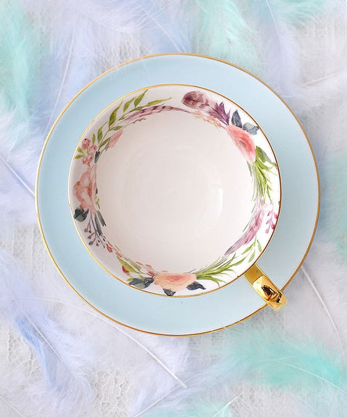 Royal Bone China Porcelain Tea Cup Set, Elegant Flower Pattern Ceramic Coffee Cups, Beautiful British Tea Cups, Unique Afternoon Tea Cups and Saucers in Gift Box-LargePaintingArt.com