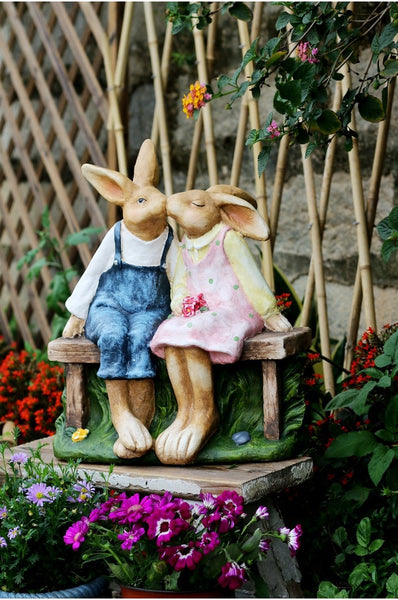 Large Bunny Rabbit Lovers Statue, Rabbit Kiss Statue for Wedding Gift, Garden Courtyard Ornaments, Villa Outdoor Decor Gardening Ideas-LargePaintingArt.com