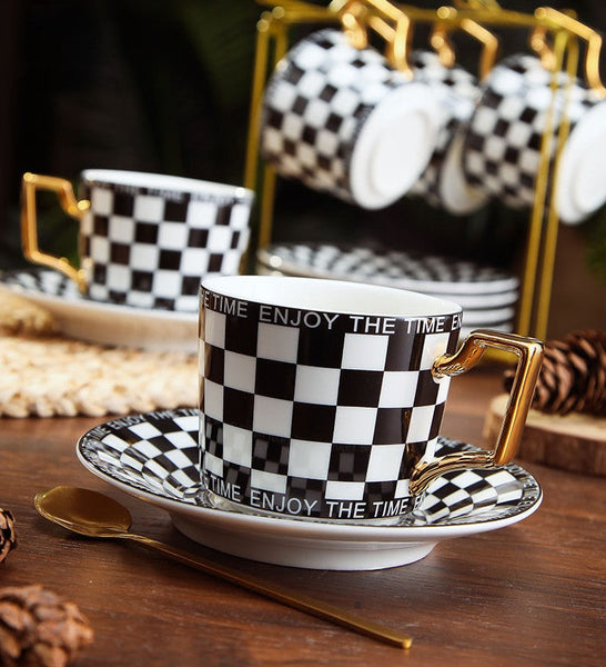Creative Ceramic Coffee Cups for Office, Beautiful British Tea Cups, Creative Porcelain Tea Cup Saucer Set, 6.8 oz Tea Cup and Saucer in Gift Box as Birthday Gift-LargePaintingArt.com