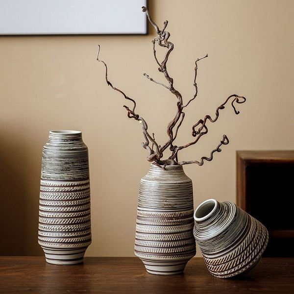 Modern Bouquet Flower Vases, Centerpiece on Dining Table, Handmade Pottery Flower Vases Urn, Water Holding Flower Vases, Large Flower Vase on Table-LargePaintingArt.com