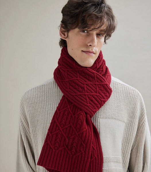 Business Wool Scarf for Gentleman, Casual Scarf Men, Men's Wool Scarf Winter, Thick Wool Scarf, Men's Winter Scarf, Formal Men Scarf Styles, Red Fashion Scarf-LargePaintingArt.com