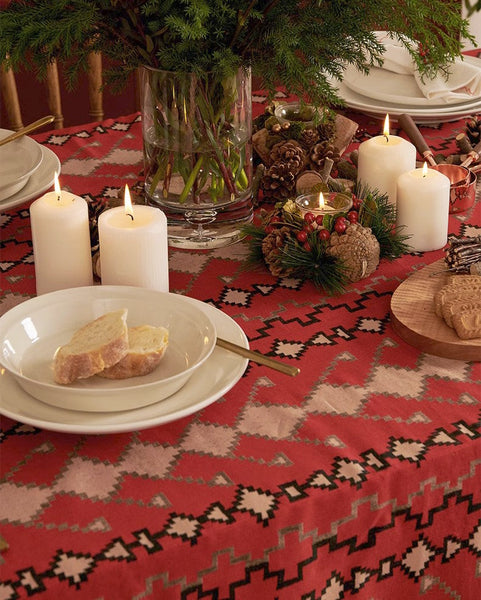 Red Christmas Holiday Tablecloth for Oval Table, Large Modern Rectangle Tablecloth for Dining Room Table, Square Table Covers for Kitchen, Farmhouse Table Cloth for Round Table-LargePaintingArt.com