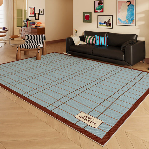Modern Living Room Rug Ideas, Mid Century Contemporary Rugs, Geometric Modern Area Rugs, Blue Modern Rugs for Dining Room-LargePaintingArt.com