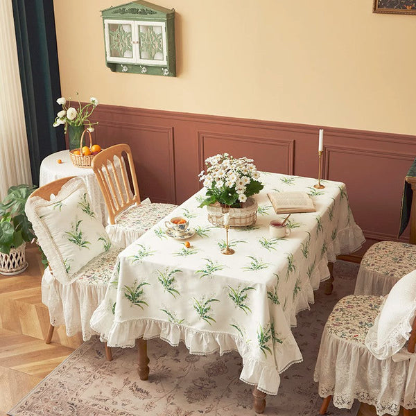 Cotton Embroidery Lace Rectangle Tablecloth for Dining Room Table, Farmhouse Table Cloth, Spring Flower Pattern Tablecloth, Square Tablecloth for Round Table-LargePaintingArt.com