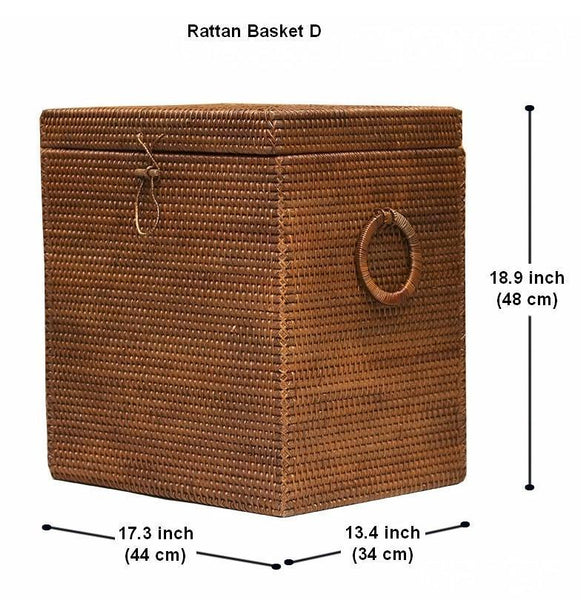 Rectangular Storage Baskets, Large Brown Rattan Storage Baskets, Storage Baskets for Bathroom, Storage Basket with Lid, Storage Baskets for Clothes-LargePaintingArt.com