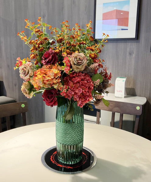 Creative Faux Silk Floral Bouquet Table Centerpiece, Modern Artificial Floral Arrangement for Bedroom, Large Bunch of Autumn Flowers Arrangement Interior Design-LargePaintingArt.com