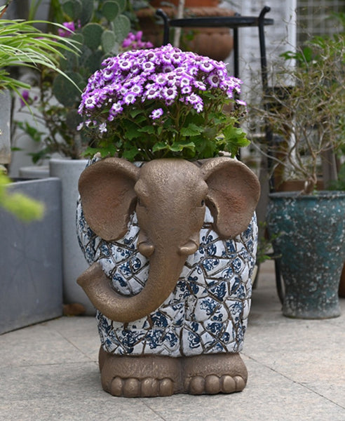 Unique Garden Flowerpot, Large Elephant Flowerpot, Resin Statue for Garden, Modern Animal Statue for Garden Ornaments, Villa Outdoor Decor Gardening Ideas-LargePaintingArt.com