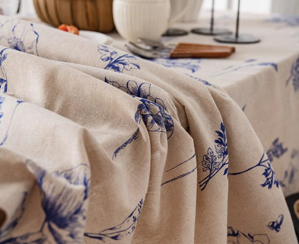 Dining Room Flower Table Cloths, Large Rectangular Table Covers for Kitchen, Farmhouse Table Cloth, Wedding Tablecloth, Square Tablecloth for Oval Table-LargePaintingArt.com