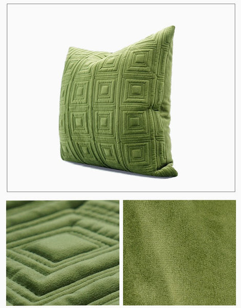 Large Square Modern Throw Pillows for Couch, Green Geometric Modern Sofa Pillows, Large Decorative Throw Pillows, Simple Throw Pillow for Interior Design-LargePaintingArt.com