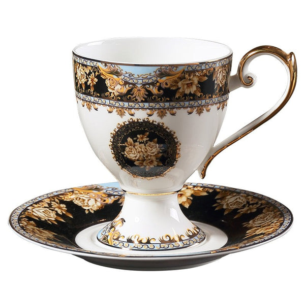 Royal Porcelain Tea Cup Saucer Set, 8 oz Tea Cup and Saucer in Gift Box as Birthday Gift, Elegant Ceramic Coffee Cups, Beautiful British Tea Cups-LargePaintingArt.com