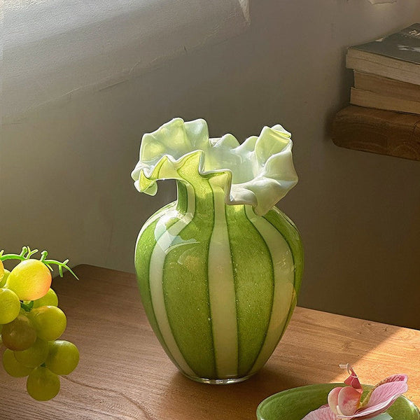 Creative Modern Vase for Flowers, Handmade Flower Vases on Table, Modern Contemporary Vases, Green Glass Flower Vases, Green Bud Vases-LargePaintingArt.com