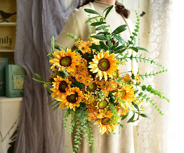 Large Bunch of Yellow Sunflowers, Unique Floral Arrangement for Home Decoration, Table Centerpiece, Real Touch Artificial Flowers for Living Room-LargePaintingArt.com