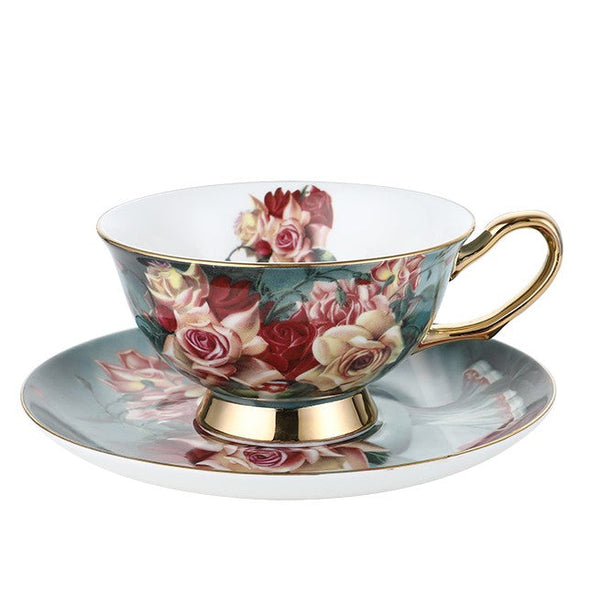 Large Rose Royal Ceramic Cups, Afternoon Porcelain Tea Cup Saucer Set, 6.8 oz Tea Cup and Saucer in Gift Box, Elegant Flower Ceramic Coffee Cups-LargePaintingArt.com