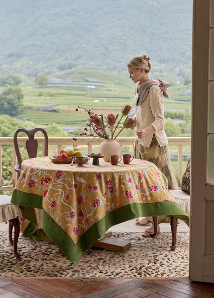 Farmhouse Table Cloth, Dining Room Flower Table Cloths, Large Square Tablecloth for Round Table, Extra Large Rectangular Table Covers for Kitchen-LargePaintingArt.com