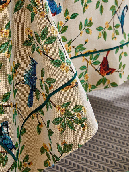 Bird Flower Pattern Farmhouse Table Cloth, Large Modern Rectangle Tablecloth for Dining Room Table, Square Tablecloth for Round Table-LargePaintingArt.com