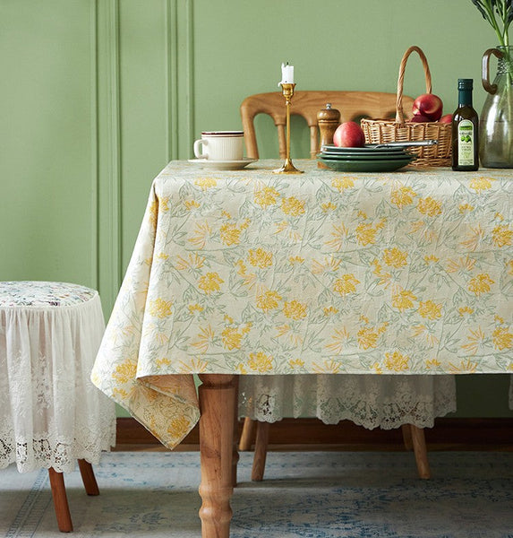 Natural Spring Farmhouse Table Cloth, Large Modern Rectangle Tablecloth for Dining Room Table, Square Tablecloth for Round Table, Flower Pattern Tablecloth-LargePaintingArt.com