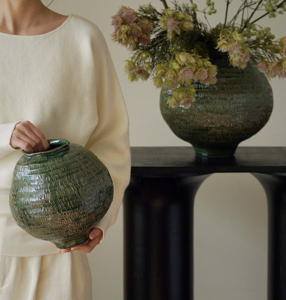 Large Contemporary Vases on Dining Table, Handmade Modern Flower Vase, Centerpiece Ceramic Bouquet Vases, Green Porcelain Vases for Modern Home Decor-LargePaintingArt.com