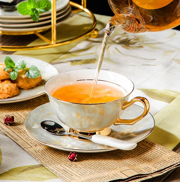 Elegant Ceramic Coffee Cups, 6.8 oz Tea Cup and Saucer in Gift Box as Birthday Gift, Beautiful British Tea Cups, Royal Porcelain Tea Cup Set-LargePaintingArt.com