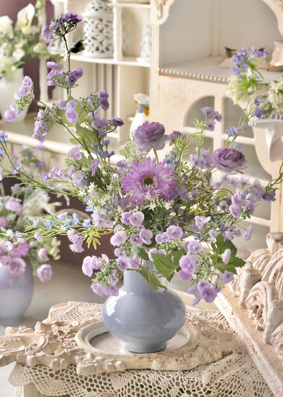 Artificial Floral For Living Room Large Bunch Of Purple Romantic Flowers, Elegant Lavender Faux Bouquet, Modern Home Accent, Statement Decor