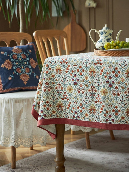 Large Rectangle Tablecloth for Home Decoration, Square Tablecloth for Round Table, Farmhouse Table Cloth Dining Room Table, Flower Pattern Tablecloth-LargePaintingArt.com