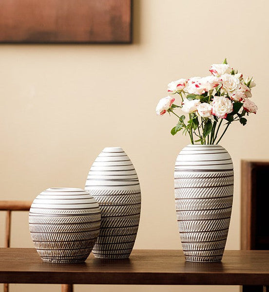 Centerpiece on Dining Table, Large Flower Vase on Table, Modern Bouquet Flower Vases, Handmade Pottery Flower Vases Urn, Water Holding Flower Vases-LargePaintingArt.com